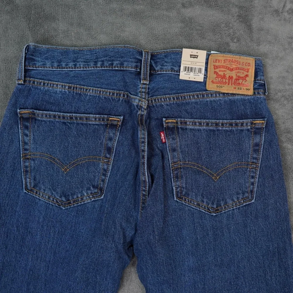 Levis 505 Mens Jeans Mens 32x30 Blue Dark Wash Regular Fit Straight Leg Biker‎